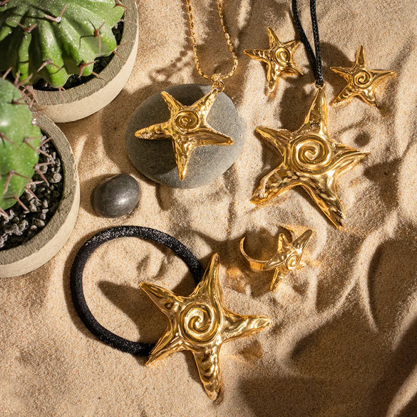 Wholesale Jewelry Vacation Simple Style Starfish 316 Stainless Steel  18K Gold Plated Star Rings