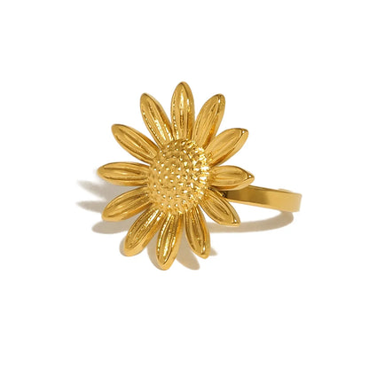 Wholesale Jewelry Vacation Simple Style Sunflower Flower 304 Stainless Steel 18K Gold Plated Plating Open Rings