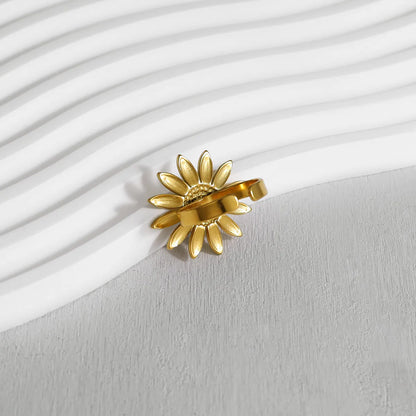 Wholesale Jewelry Vacation Simple Style Sunflower Flower 304 Stainless Steel 18K Gold Plated Plating Open Rings