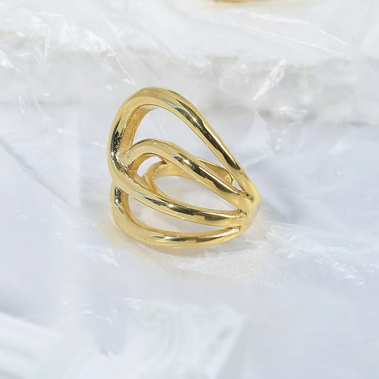 Wholesale Jewelry Vacation Simple Style U Shape Sector 304 Stainless Steel 14K Gold Plated Plating Hollow Out Open Rings