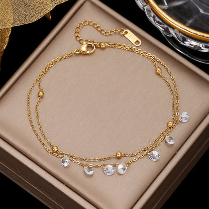 Wholesale Jewelry Vacation Star Moon Stainless Steel Artificial Gemstones Anklet