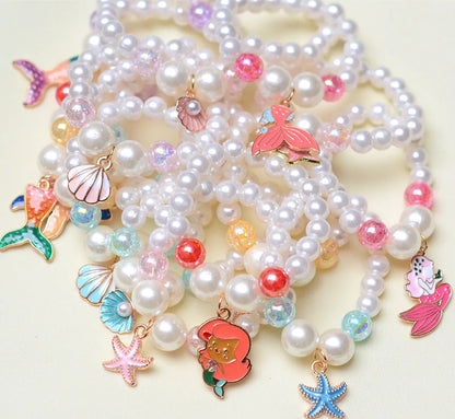 Wholesale Jewelry Vacation Starfish Mermaid Shell Imitation Pearl Alloy Charm Bracelets