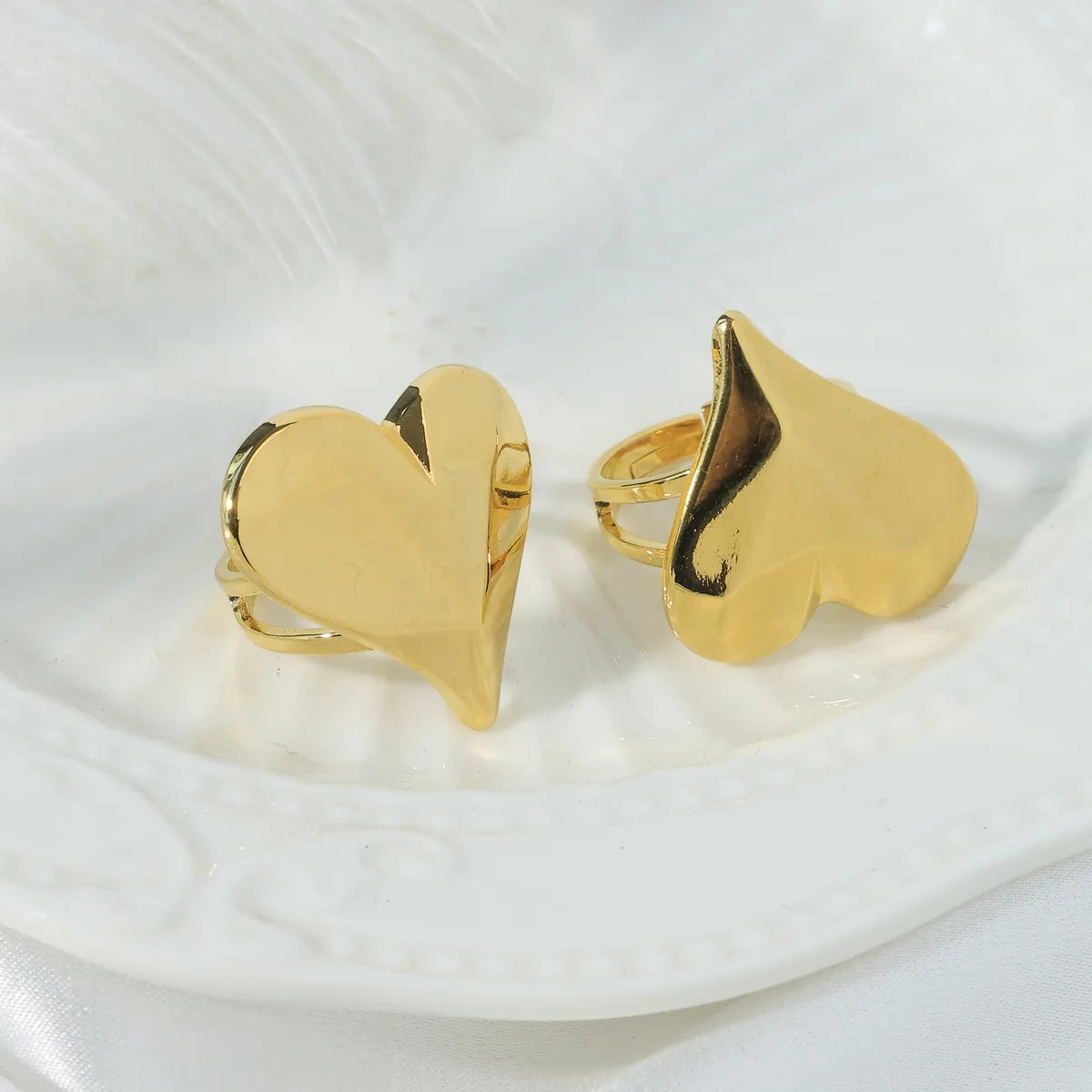 Wholesale Jewelry Vacation Sweet Classic Style Heart Shape 304 Stainless Steel 14K Gold Plated Open Rings