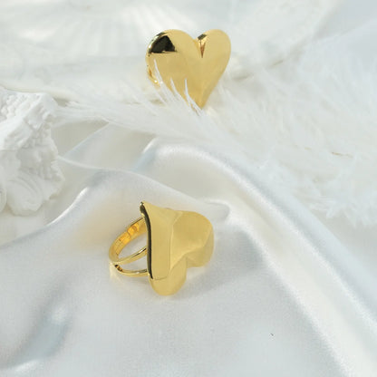 Wholesale Jewelry Vacation Sweet Classic Style Heart Shape 304 Stainless Steel 14K Gold Plated Open Rings