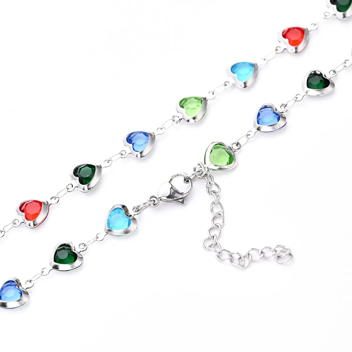 Wholesale Jewelry Vacation Sweet Korean Style Heart Shape 304 Stainless Steel Glass Handmade Transparent Necklace