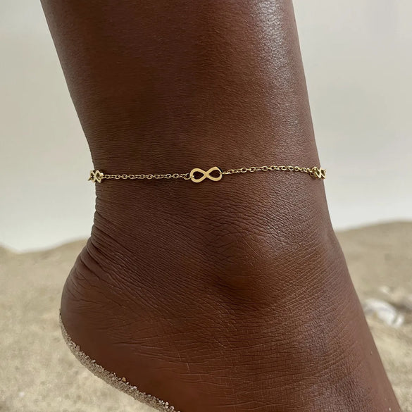 Wholesale Jewelry Vacation Sweet Moon Heart Shape 201 Stainless Steel Gold Plated Plating Anklet