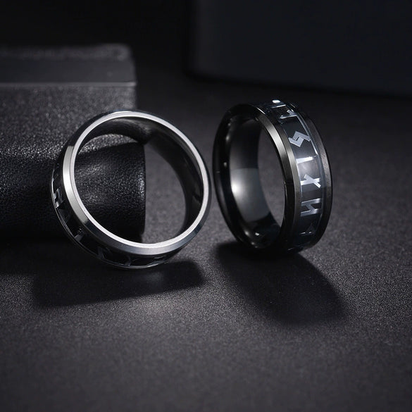 Wholesale Jewelry Viking Style Titanium Steel Men's Ring With Letters Numbers Text And Dripping Oil Design