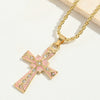 Wholesale Jewelry Vintage Cross Pendant Clavicle Chain Copper Mixed Gem Inlay Electroplating For Women