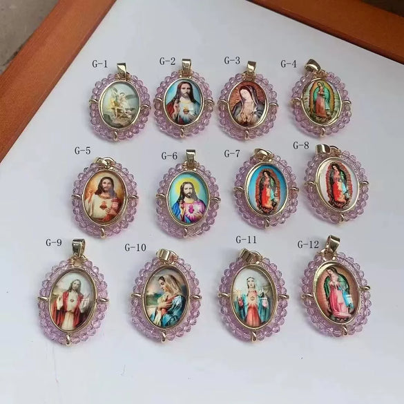 Wholesale Jewelry Vintage Crystal Beads Oval Copper Holy Father Pendant Accessories With Electroplating