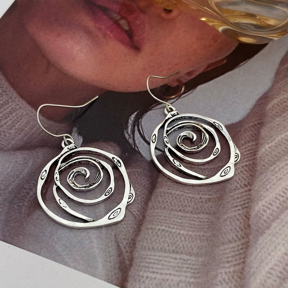 Wholesale Jewelry Vintage Geometric Alloy Round Hollow Vortex Earrings For Women