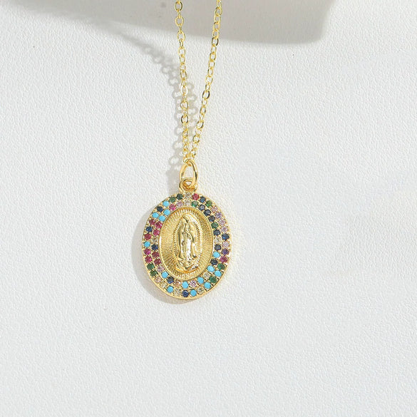 Wholesale Jewelry Vintage Geometric Copper Mixed Gemstone Inlay Electroplating Ochain Pendant Necklace For Women