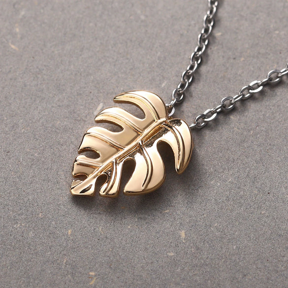 Wholesale Jewelry Vintage Geometric Monstera Leaf Pendant Copper Ochain Necklace For Women Electroplated