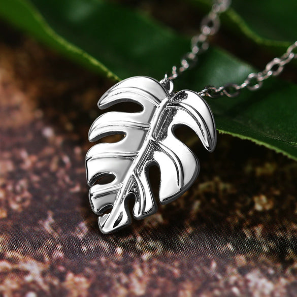 Wholesale Jewelry Vintage Geometric Monstera Leaf Pendant Copper Ochain Necklace For Women Electroplated