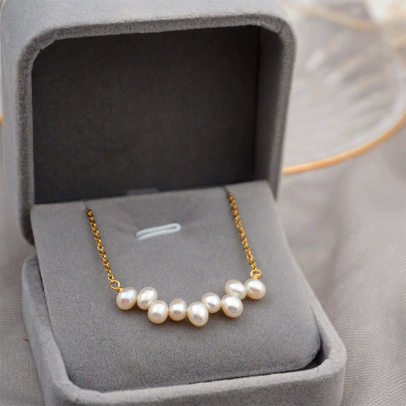 Wholesale Jewelry Vintage Geometric Style Freshwater Pearl Titanium Steel Cross Chain Necklace For Women