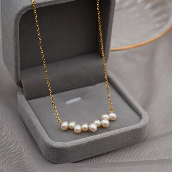 Wholesale Jewelry Vintage Geometric Style Freshwater Pearl Titanium Steel Cross Chain Necklace For Women