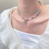 Wholesale Jewelry Vintage Gothic Y2k Alloy Butterfly Cross Star Flower Pendant Pearl Beaded Necklace For Girls Handmade With Geometric Rhombus Pattern