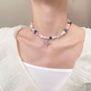 Wholesale Jewelry Vintage Gothic Y2k Alloy Butterfly Cross Star Flower Pendant Pearl Beaded Necklace For Girls Handmade With Geometric Rhombus Pattern