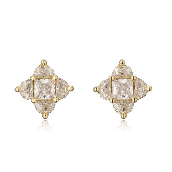 Wholesale Jewelry Vintage Light Luxury Copper Fourleaf Clover Geometric Earrings For Women
