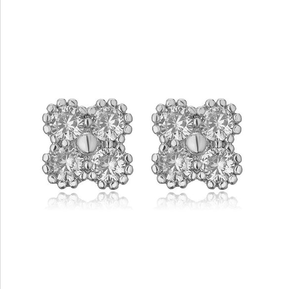 Wholesale Jewelry Vintage Light Luxury Copper Fourleaf Clover Geometric Earrings For Women