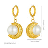 Wholesale Jewelry Vintage Natural Style U Shape Stainless Steel Pearl Moon Goldplated Pendant Earrings