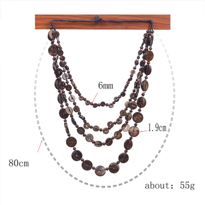 Wholesale Jewelry Vintage Style Bohemian Classic Style Geometric Wooden Beads Coconut Shell Layered Necklaces