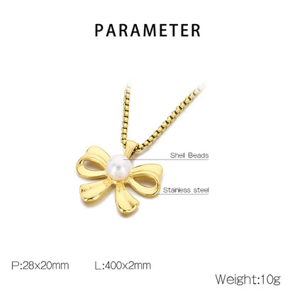 Wholesale Jewelry Vintage Style Bow Knot 304 Stainless Steel Shell 18K Gold Plated Earrings Necklace