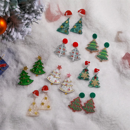 Wholesale Jewelry Vintage Style Christmas Tree Arylic No Inlaid Drop Earrings