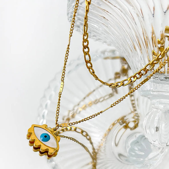 Wholesale Jewelry Vintage Style Classic Style Devil'S Eye 316L Stainless Steel  Shell 18K Gold Plated Plating Inlay Pendant Necklace