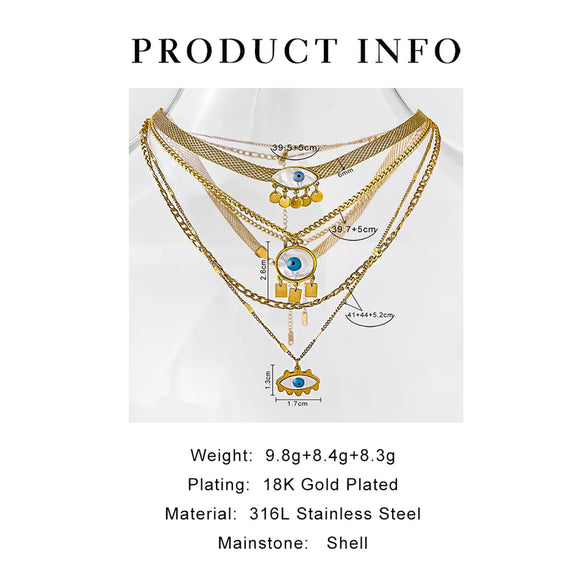 Wholesale Jewelry Vintage Style Classic Style Devil'S Eye 316L Stainless Steel  Shell 18K Gold Plated Plating Inlay Pendant Necklace