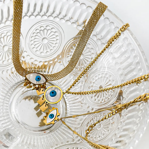 Wholesale Jewelry Vintage Style Classic Style Devil'S Eye 316L Stainless Steel  Shell 18K Gold Plated Plating Inlay Pendant Necklace