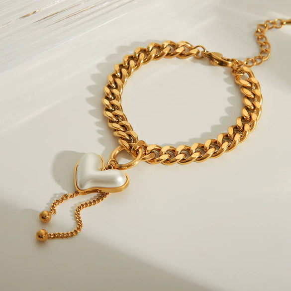 Wholesale Jewelry Vintage Style Classic Style Heart Shape 304 Stainless Steel Acrylic 18K Gold Plated Bracelets Necklace