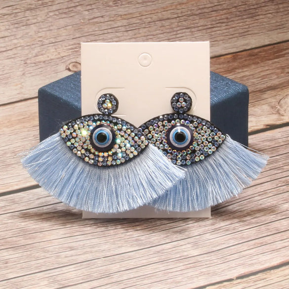 Wholesale Jewelry Vintage Style Exaggerated Artistic Devil's Eye Cloth Drop Earrings