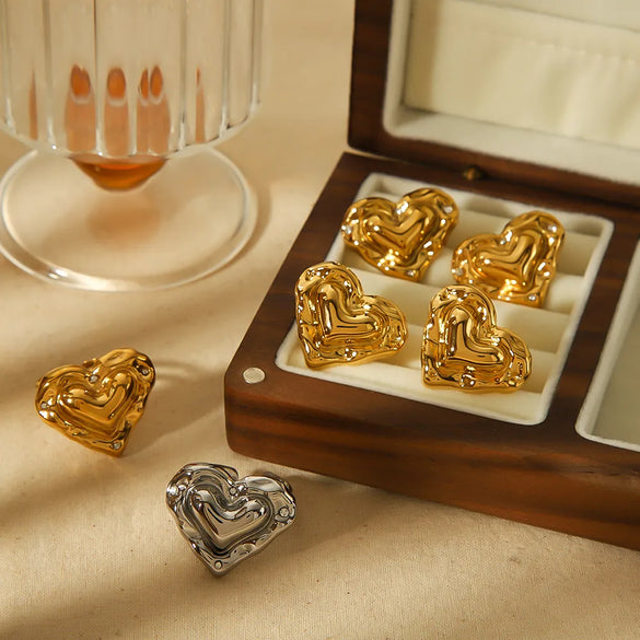 Wholesale Jewelry Vintage Style French Style Heart Shape 304 Stainless Steel 18K Gold Plated Polishing Plating Rings Earrings