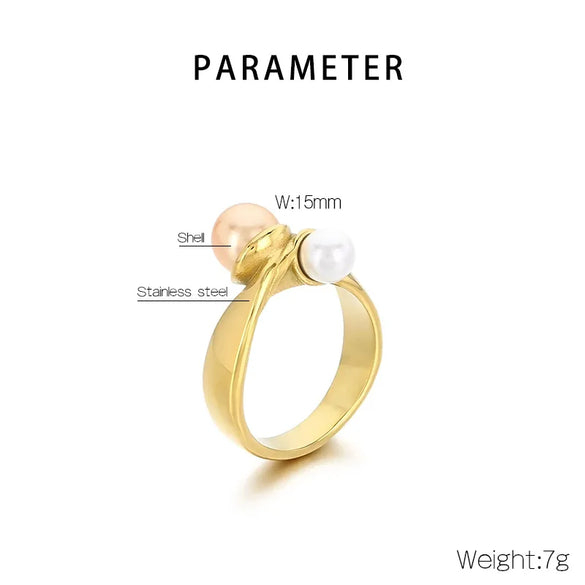 Wholesale Jewelry Vintage Style Geometric 304 Stainless Steel Shell 18K Gold Plated Inlay Rings
