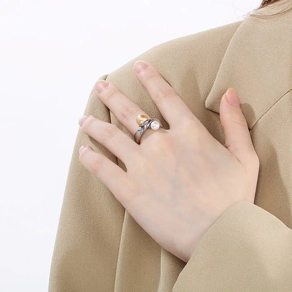 Wholesale Jewelry Vintage Style Geometric 304 Stainless Steel Shell 18K Gold Plated Inlay Rings