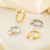Wholesale Jewelry Vintage Style Geometric 304 Stainless Steel Shell 18K Gold Plated Inlay Rings