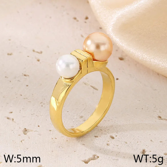 Wholesale Jewelry Vintage Style Geometric 304 Stainless Steel Shell 18K Gold Plated Inlay Rings