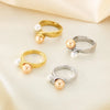 Wholesale Jewelry Vintage Style Geometric 304 Stainless Steel Shell 18K Gold Plated Inlay Rings