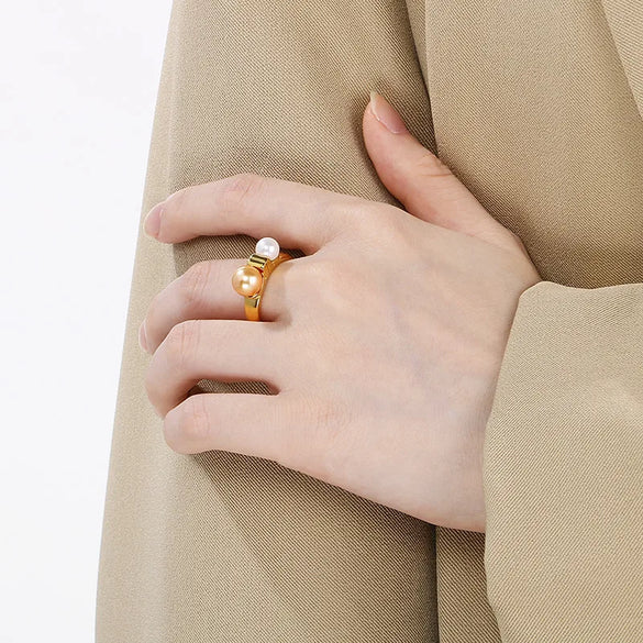 Wholesale Jewelry Vintage Style Geometric 304 Stainless Steel Shell 18K Gold Plated Inlay Rings