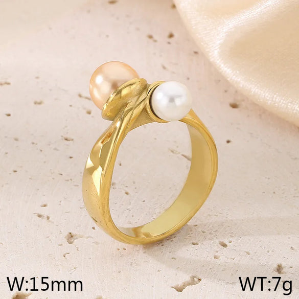 Wholesale Jewelry Vintage Style Geometric 304 Stainless Steel Shell 18K Gold Plated Inlay Rings