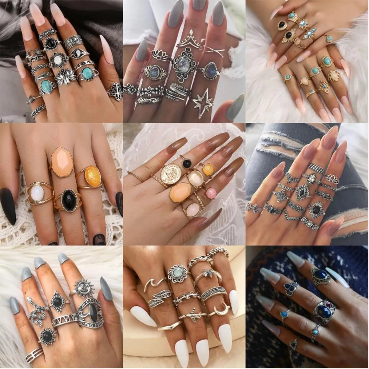 Wholesale Jewelry Vintage Style Geometric Alloy Artificial Gemstones Rhinestones Zircon Plating Inlay Rings