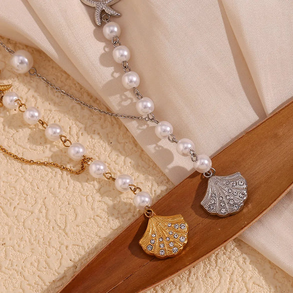 Wholesale Jewelry Vintage Style Hawaiian Beach Scallop 304 Stainless Steel Plating Pendant Necklace