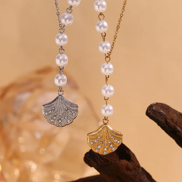 Wholesale Jewelry Vintage Style Hawaiian Beach Scallop 304 Stainless Steel Plating Pendant Necklace