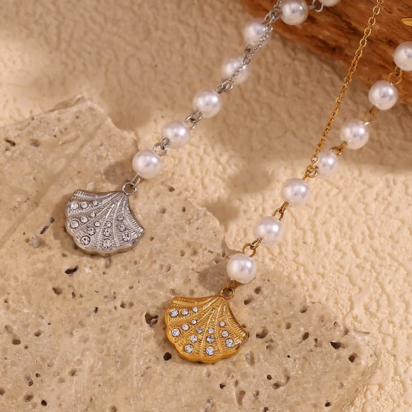Wholesale Jewelry Vintage Style Hawaiian Beach Scallop 304 Stainless Steel Plating Pendant Necklace