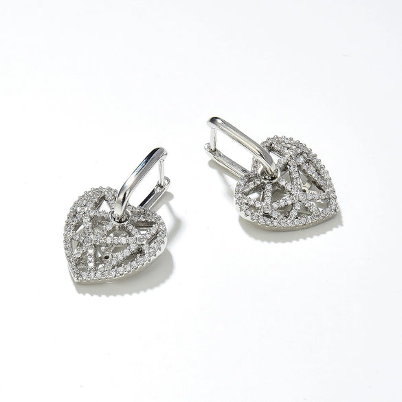 Wholesale Jewelry Vintage Style Heart Copper Zircon Earrings