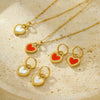 Wholesale Jewelry Vintage Style Heart Motherofpearl Stainless Steel Electroplated Necklace And Earrings