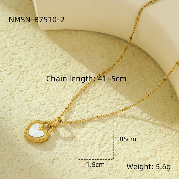 Wholesale Jewelry Vintage Style Heart Motherofpearl Stainless Steel Electroplated Necklace And Earrings
