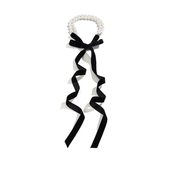 Wholesale Jewelry Vintage Style Imitation Pearl And Flannel Bow Handmade Necklace