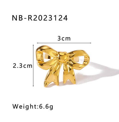 Wholesale Jewelry Vintage Style Modern Style Simple Style Bow Knot 304 Stainless Steel Zircon 18K Gold Plated Asymmetrical Inlay Open Rings