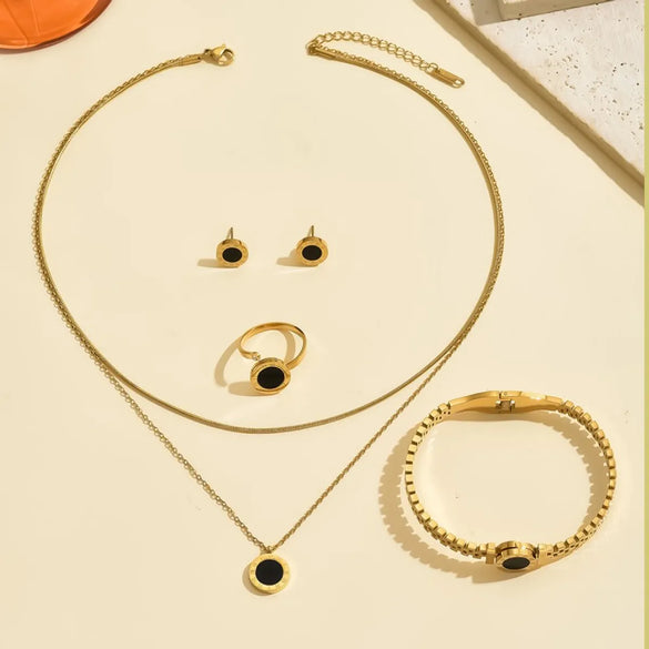 Wholesale Jewelry Vintage Style Roman Style Roman Numeral 304 Stainless Steel Acrylic 18K Gold Plated Inlay Jewelry Set